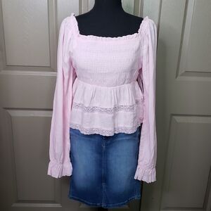 NWT Celebrity Pink Light Pink Smocked Peplum Long-Sleeve Top